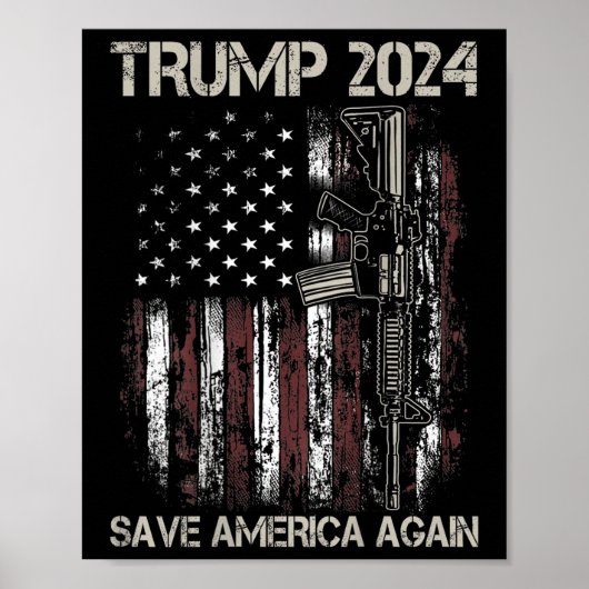 トランプ2024救アメリカ再びアメリカ国旗の銃(o) ポスター (正面)
