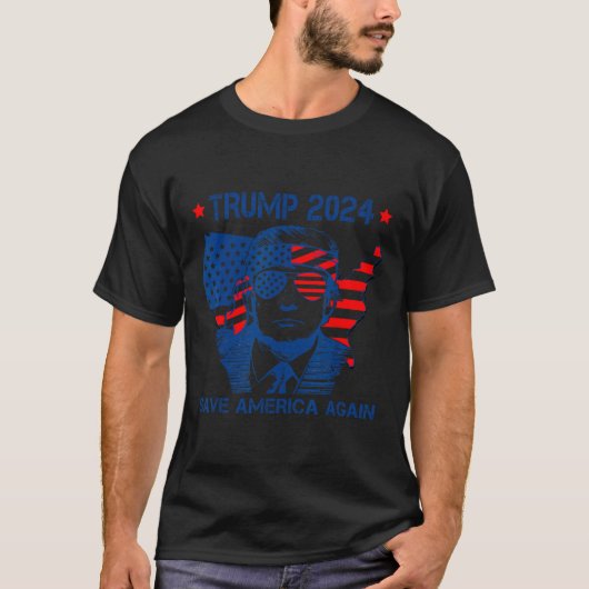 トランプ2024救アメリカ再度米国国旗 Tシャツ (正面)