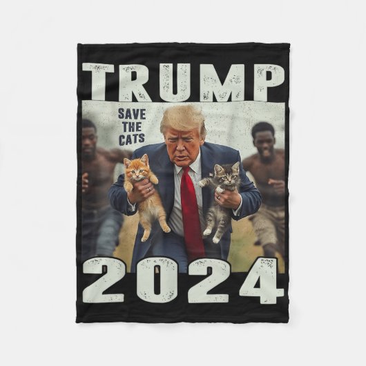 トランプ2024救猫ことわざ論争 フリースブランケット (正面)