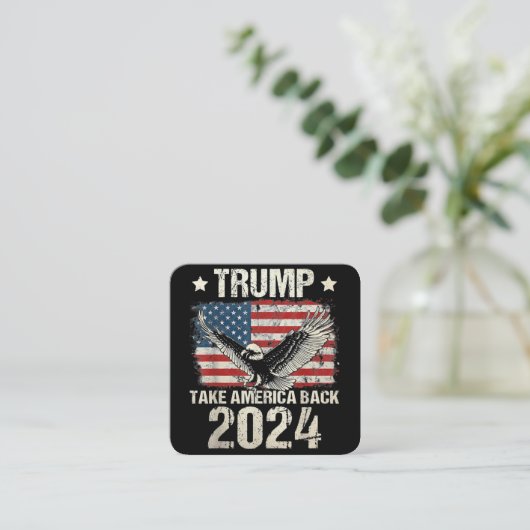トランプ2024旗アメリカを連れ戻す男性女性トランプ スクエア名刺 (スタンド正面)