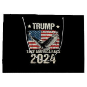 トランプ2024旗アメリカを連れ戻す男性女性トランプ ラージペーパーバッグ (裏面)
