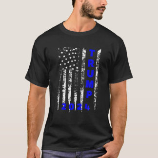トランプ2024警察線ブルー法執行アメリカ Tシャツ
