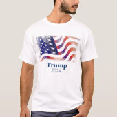 トランプ2024退色したアメリカ国旗のキャンペーン Tシャツ (正面)