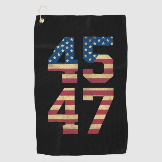 トランプ2024 45 47ヴィンテージアメリカ国旗のレトロ4547 ゴルフタオル (正面)