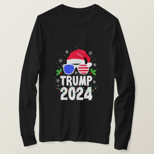 トランプ2024 Santa Hatクリスマスライトクリスマスおもしろい Tシャツ (デザイン正面)