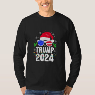 トランプ2024 Santa Hatクリスマスライトクリスマスおもしろい Tシャツ