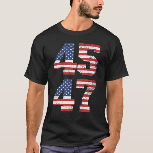 トランプ45 47米国国旗の大統領トランプ2024 Tシャツ (正面)