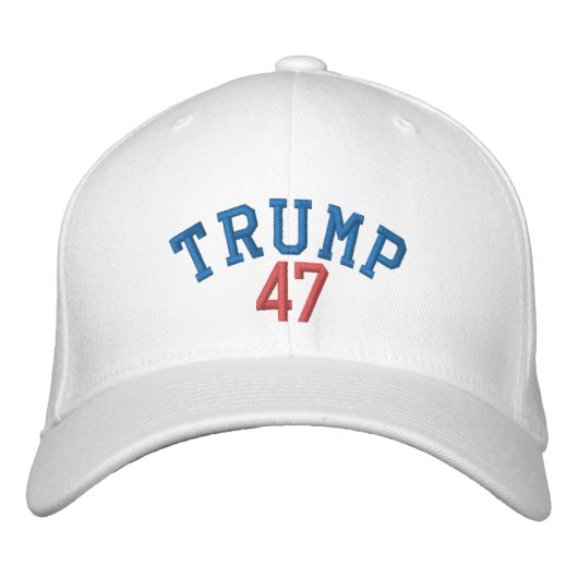 トランプ47フレックスフィットウールキャップ – 白 刺繍入りキャップ (正面)