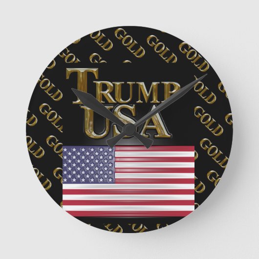トランプ アメリカ ゴールド ラウンド壁時計 (正面)