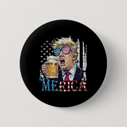 トランプ アメリカ 7月4日 男性 ビール ジョーク 缶バッジ (正面)
