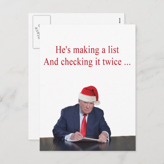 トランプ・クリスマス：彼はリストを作っている シーズンポストカード (正面/裏面)