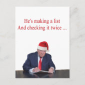 トランプ・クリスマス：彼はリストを作っている シーズンポストカード (正面)