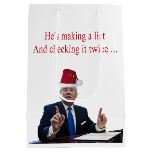 トランプ・クリスマス：彼はリストを作っている ミディアムペーパーバッグ (裏面)