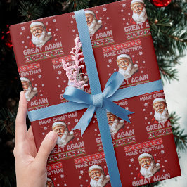 トランプ サンタクロース クリスマスを再び偉大に 赤 ラッピングペーパー