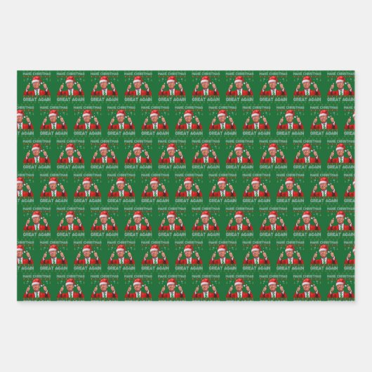 トランプ・サンタハット | トランプが再びクリスマスを素晴らし作る ラッピングペーパーシート (正面)