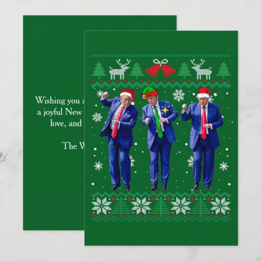 トランプ サンタ帽子 ダンス 緑 クリスマスカード (正面/裏面)