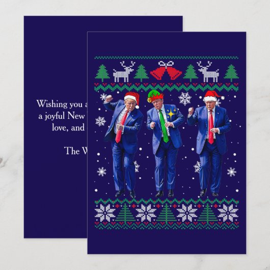 トランプ サンタ帽子 ダンス 青 クリスマスカード (正面/裏面)