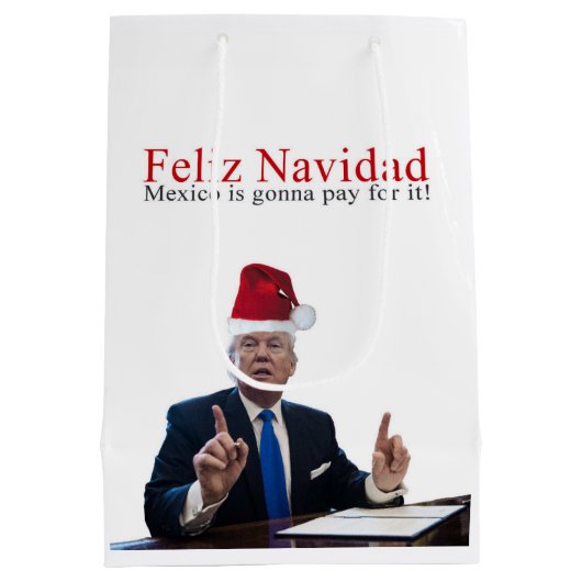 トランプ。フェリズ・ナヴィダメキシコが払う！ ミディアムペーパーバッグ (裏面)