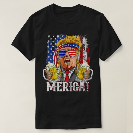 トランプ・ミューレット7月4日アメリカ合衆国国旗Merica Tシャツ (デザイン正面)