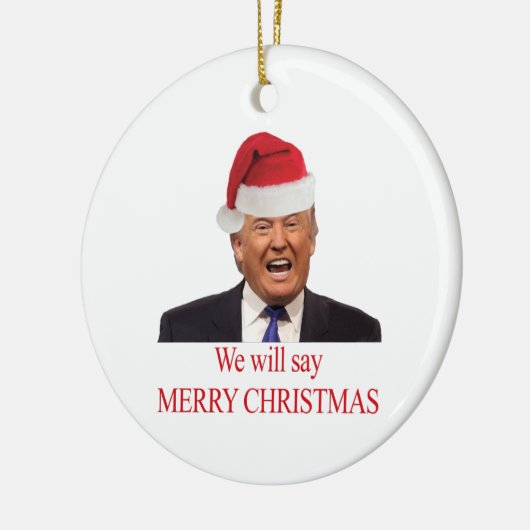 トランプ:メリークリスマスと言おう セラミックオーナメント (左)