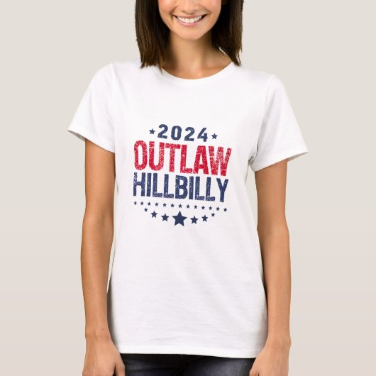 トランプ・ヴァンス2024アウトローのヒルビリー米国国旗 Tシャツ (正面)