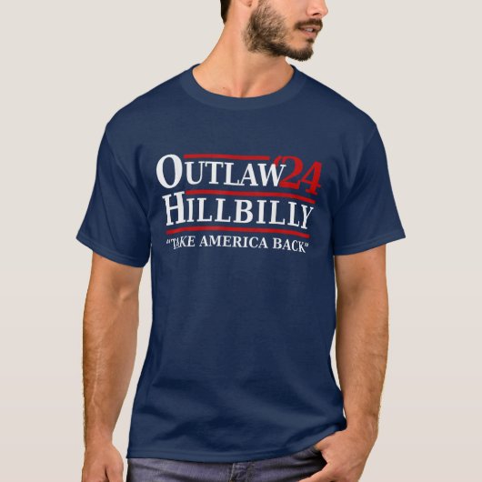 トランプ・ヴァンス2024アウトローHillbilly USA国旗のヴィンテージ Tシャツ (正面)