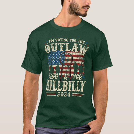 トランプ・ヴァンス2024アウトローHillbilly USA国旗 Tシャツ (正面)