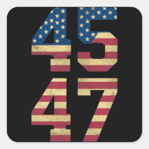 トランプ 2024 45 47 ヴィンテージ アメリカ国旗 レトロ 4547 スクエアシール
