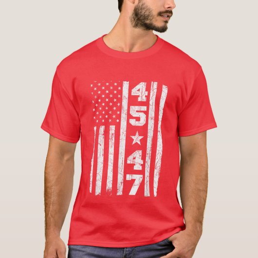 トランプ 2024 45 47 ヴィンテージ アメリカ国旗 レトロ 45 47 Tシャツ (正面)