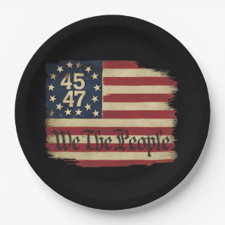 トランプ 45 47 くたびれたヴィンテージ フラッグ We The People ペーパープレート