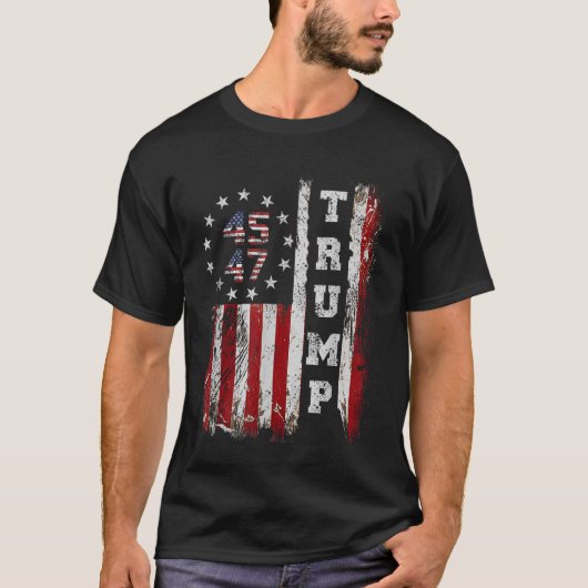 トランプ 45 47 アメリカを取り戻せ トランプ 2025 アメリカ国旗 Tシャツ (正面)