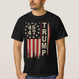トランプ 45 47 ヴィンテージ レトロ アメリカ USA フラッグ Tシャツ