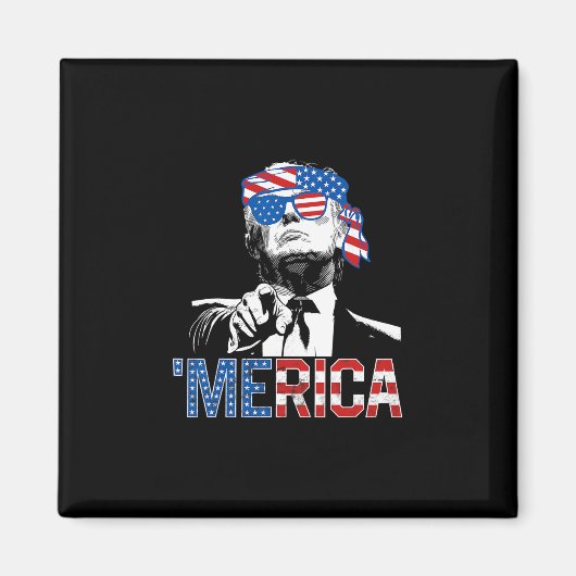 トランプ 7月4日 アメリカ国旗 サングラス 面白い マグネット (正面)
