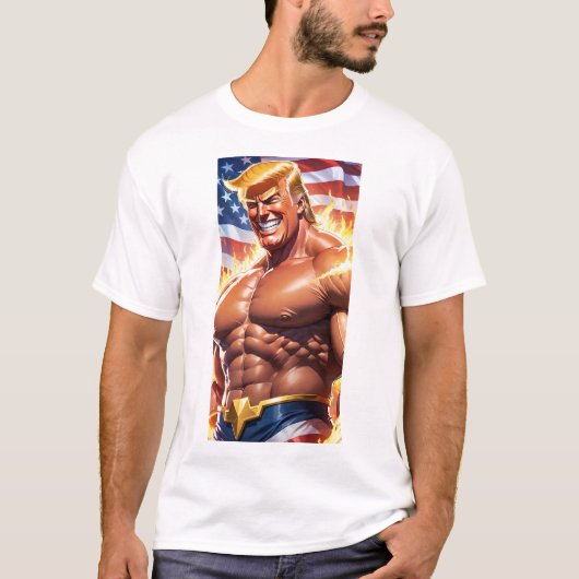 トランプMAGA 2024アメリカのスーパーヒーロー Tシャツ (正面)
