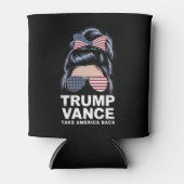 トランプVanceアメリカを戻す乱雑なBun女の子 缶クーラー (正面)