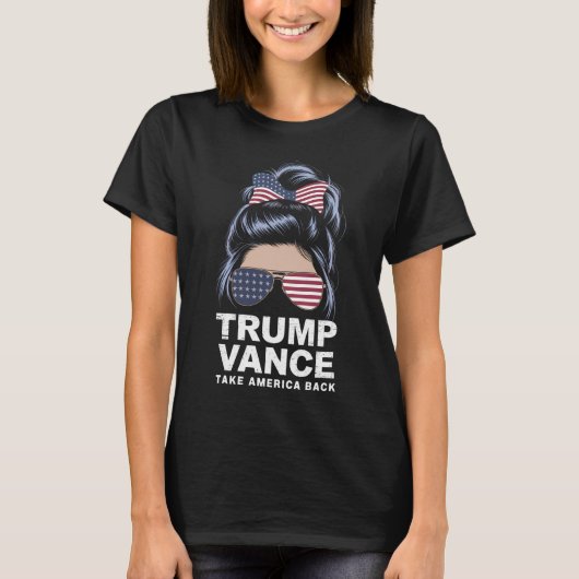 トランプVanceアメリカを戻す乱雑なBun女の子 Tシャツ (正面)