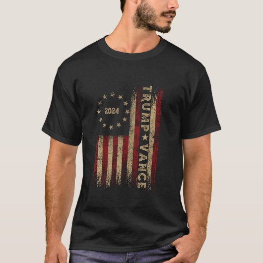 トランプVance 2024米国国旗ヴィンテージトランプが戻ってきた Tシャツ (正面)