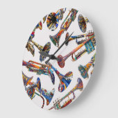 トランペカラフルット、トランペットプリント、トランペットアート ラージ壁時計 (傾斜)