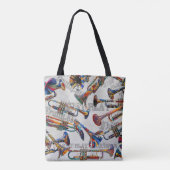 トランペカラフルット、トランペット奏者、音楽アート トートバッグ (裏面)