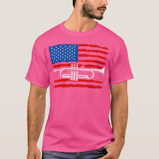 トランペットおもしろいアメリカ国旗マーチングバンドトランペットプレイア Tシャツ