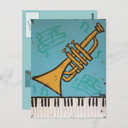 トランペットおよびピアノミュージカルの郵便はがき ポストカード (正面/裏面)
