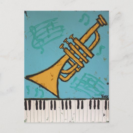 トランペットおよびピアノミュージカルの郵便はがき ポストカード (正面)