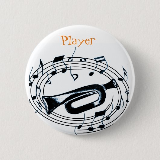 トランペットおよび音符 缶バッジ (正面)