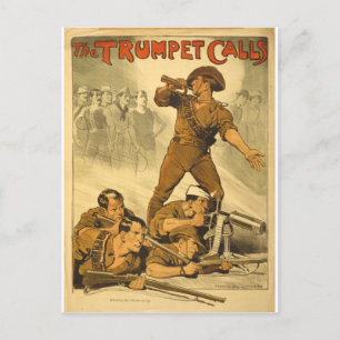 トランペットがヴィンテージWW1ポスターを呼ぶ ポストカード