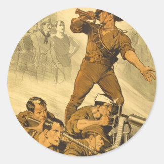 トランペットがヴィンテージWW1ポスターを呼ぶ ラウンドシール
