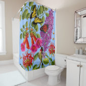 トランペットつる植物,バタフライブッシュ,ビーバーム,かわいい鳥 シャワーカーテン (インサイチュ)