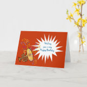 トランペットとストリーマーを持つハッピーバースデー カード (黄色い花)