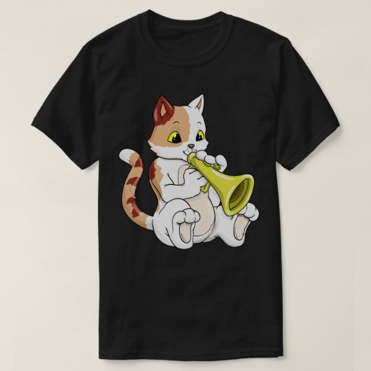 トランペットとミュージシャンとしての猫 Tシャツ (デザイン正面)