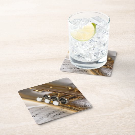 トランペットと楽譜真鍮楽器 スクエアペーパーコースター (インサイチュ)