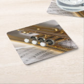 トランペットと楽譜真鍮楽器 スクエアペーパーコースター (アングル)